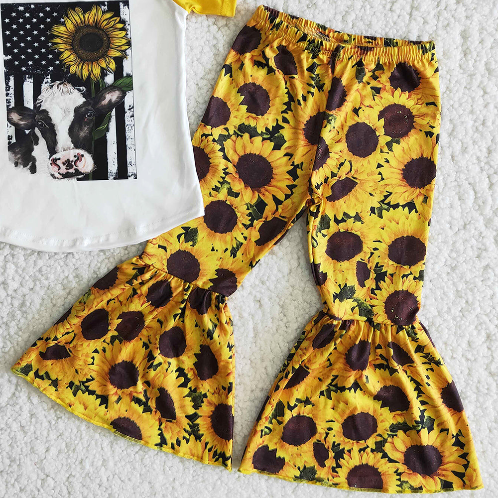 Toddler Baby Girls Clothes Sunflower Cow Girls Clothing Sets B12-24