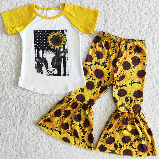 Toddler Baby Girls Clothes Sunflower Cow Girls Clothing Sets B12-24