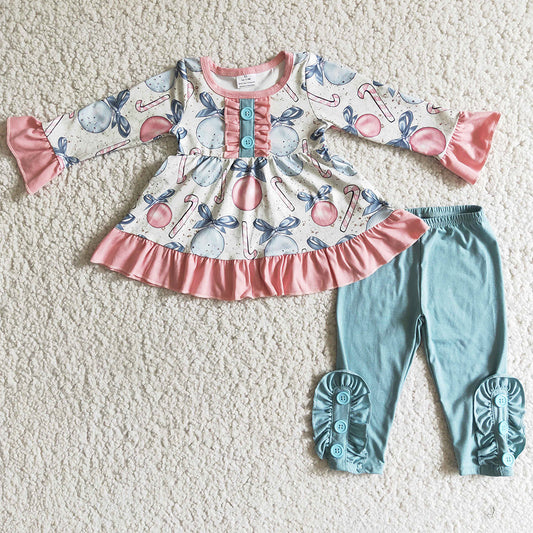 Christmas Baby Girls Clothes Tunic Top Pants Set Balloon Pink Blue Cute Kids Girls Clothing 6 B2-2