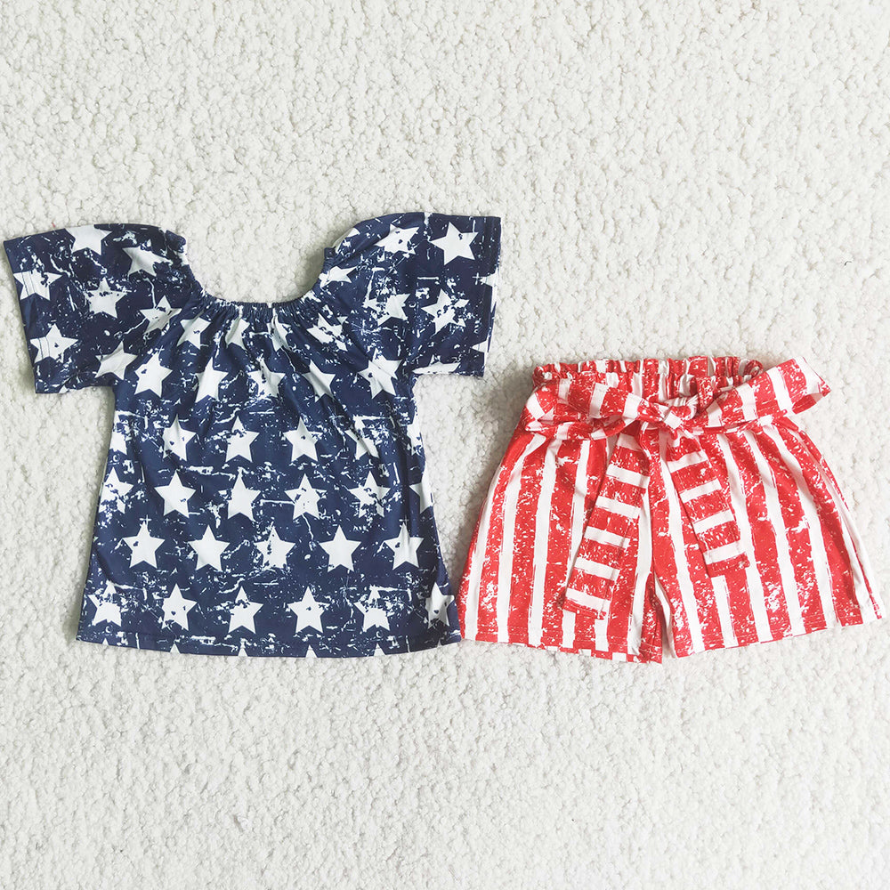 Fashion Baby Girls Clothes July 4th Boutique Kids Clothes Girls Summer Outfits D13-29