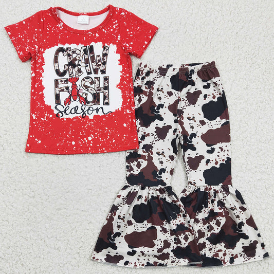New Fashion Baby Girl Clothes Crawfish Cute Girls Bell Bottom Outfits GSPO0385