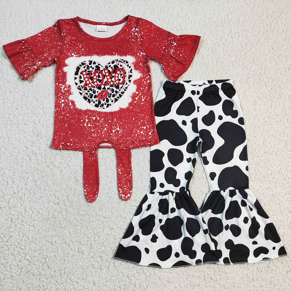 Valentine's Day Girls Clothing Cow Print Bell Bottom Outfits GT0127