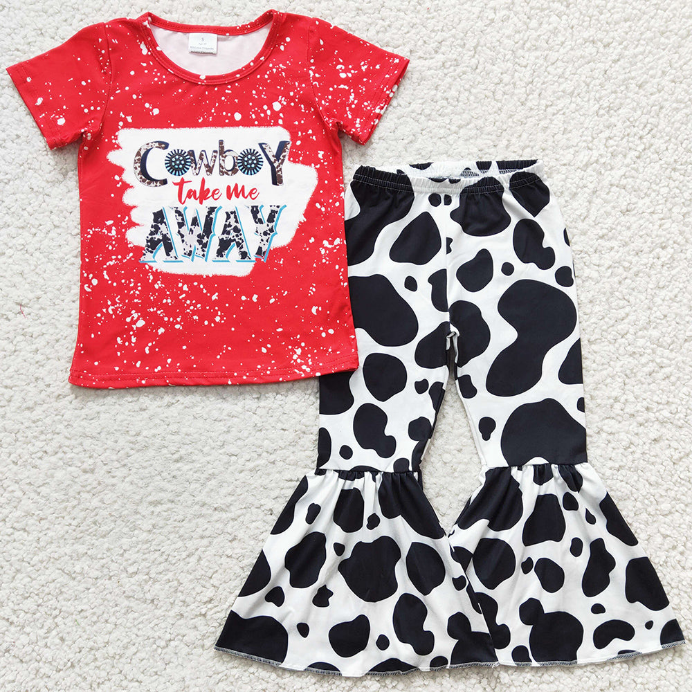 New Design Baby Girl Clothes Cow Print Girls Bell Bottom Outfits