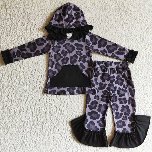 Boutique Girls Clothes Hoodies Set Leopard Print Fashion Girls Hooded Sister Outfits GLP0254