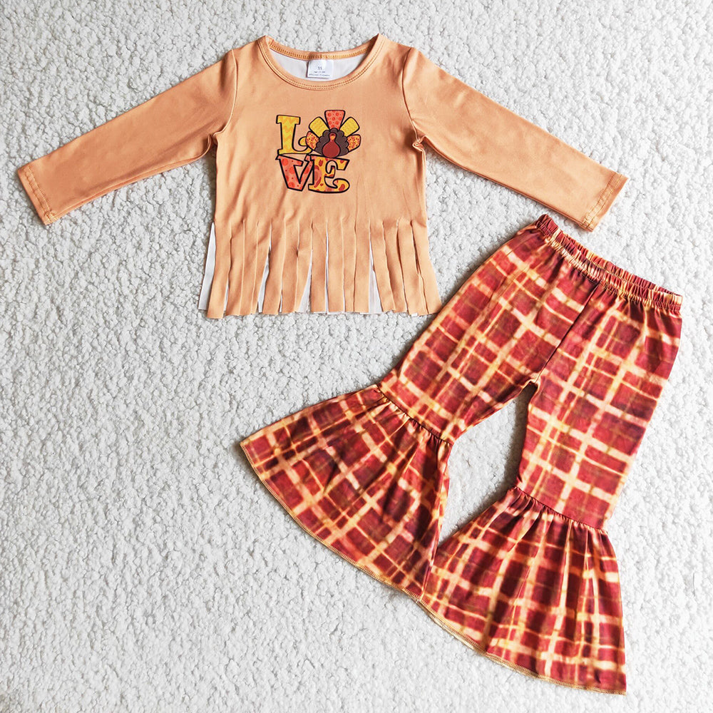 Thanksgiving Baby Girl Clothes Love Turkey Boutique Girls Bell Bottom Outfits 6 B9-34