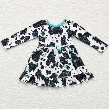 Boutique Girls Dress Cow Print Long Sleeve Baby Girl Dresses GLD0128