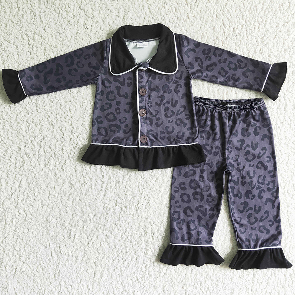 Boutique Baby Girl Pajamas Set Leopard Print Fashion Kids Pajamas Girls Nightwear Sleepwear Fall Winter Long Sleeve Pajamas 6 A24-20