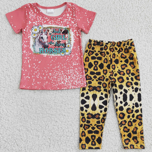 RTS Baby Girls Clothes Short Sleeve T-shirt Leopard Pants Set GSPO0491