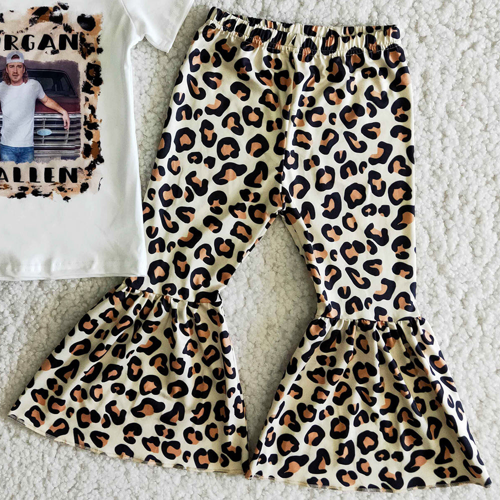 RTS Toddler Girls Clothes Leopard Bell Bottom Outfits Cute Fashion Baby Girl Clothes Spring Set Wholesale Kids Boutique Clothing B10-24