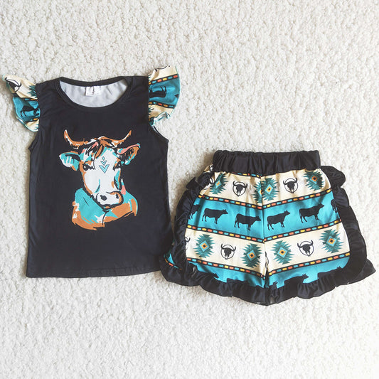 Fashion Toddler Girls Clothes Set Cow Print Boutique Summer Baby Girls Clothes Kids Outfits C15-4