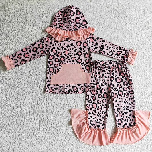 Boutique Girls Clothes Hoodies Set Leopard Print Fashion Girls Hooded Sister Outfits GLP0254