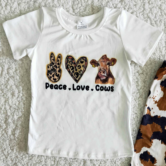 RTS Infant Baby Girls Clothes Sets Boutique Kid Clothing Peace Love CowsOutfits B10-16