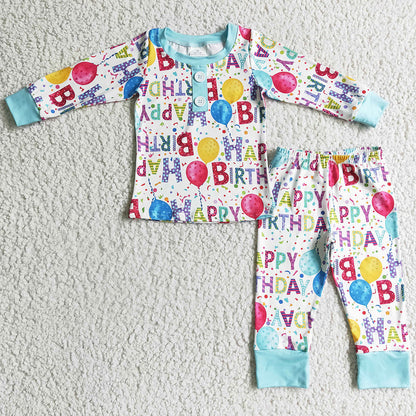 New Design Baby Boys Pajamas Happy Birthday Boutique Kids Sleepwear Set BLP0142 GLP0347