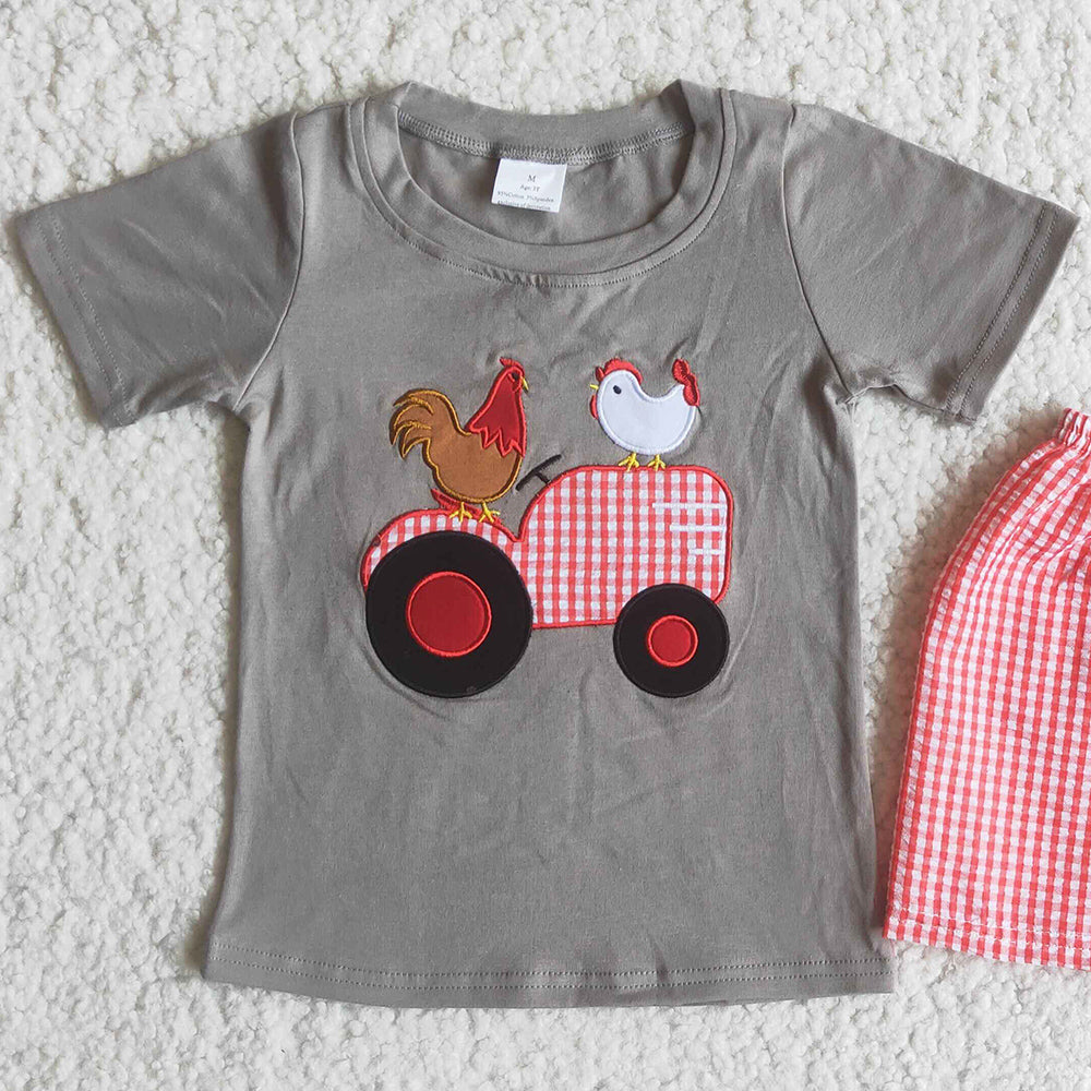 Embroidery Baby Boy Clothes Chicken Farm Boutique Boys Clothes Toddler Outfits Wholesale C6-4