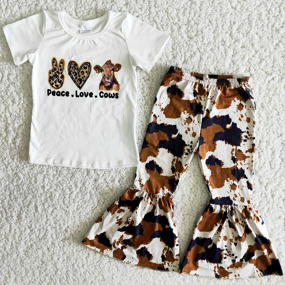 RTS Infant Baby Girls Clothes Sets Boutique Kid Clothing Peace Love CowsOutfits B10-16