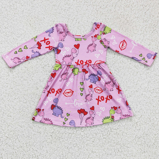 Boutique Baby Girl Dress Valentine's Day Love Dinosaur Print Toddler Girl Dresses GLD0169