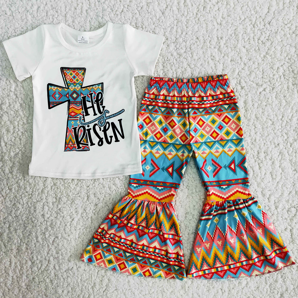 New Baby Girl Clothes Easter Boutique Kid Clothes Girls Short Sleeve Bell Pants Outfits Wholesale Children Clothing