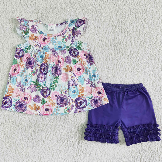 Fashion Baby Girls Summer Clothing Set Flower Print Boutique Kids Clothes Girls Outfits Lovely Toddler Girl Clothes Wholesale B17-27