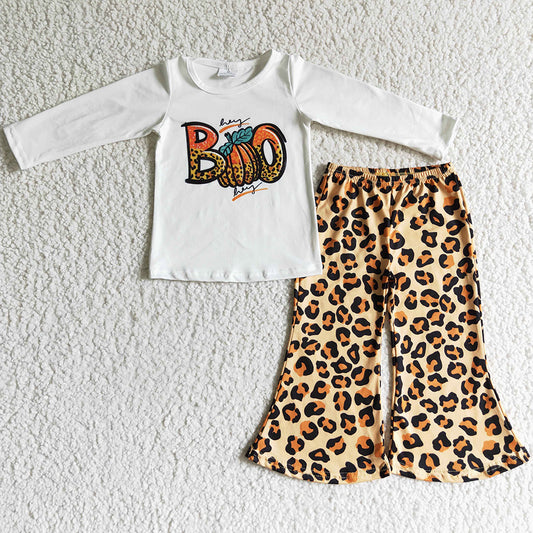 Halloween Girls Clothes Pumpkin Top Leopard Pants Fashion Girls Outfits GLP0060