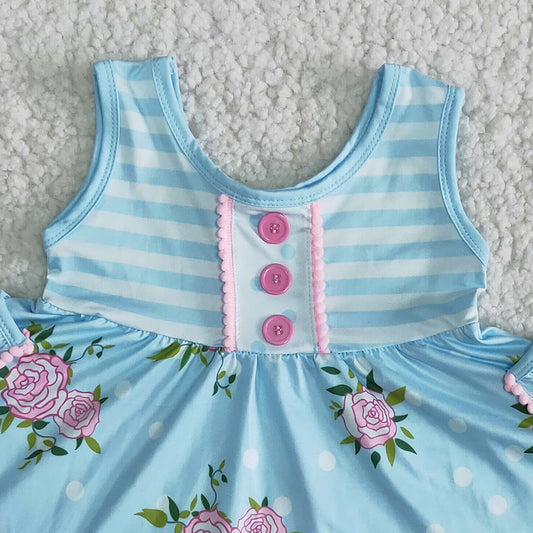 Fashion Kids Clothes Girls Summer Outfits Boutique Baby Girl Clothes With Pocket Blue A17-2