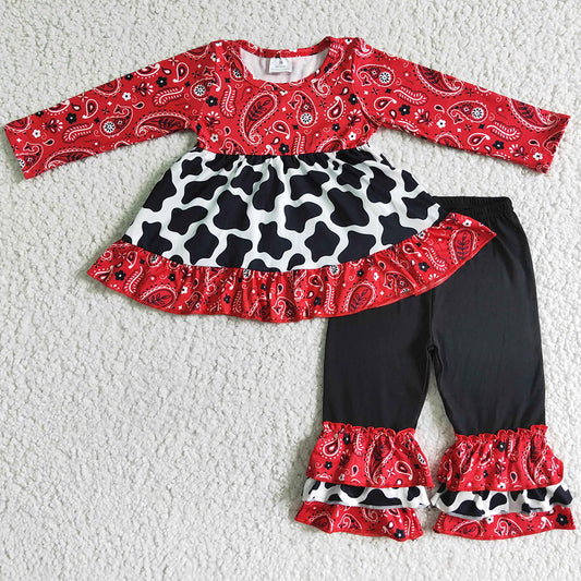 Baby Girl Clothes Red Cute Kids Clothes Girl Outfits Long Sleeve Ruffle Pants 6 B2-23