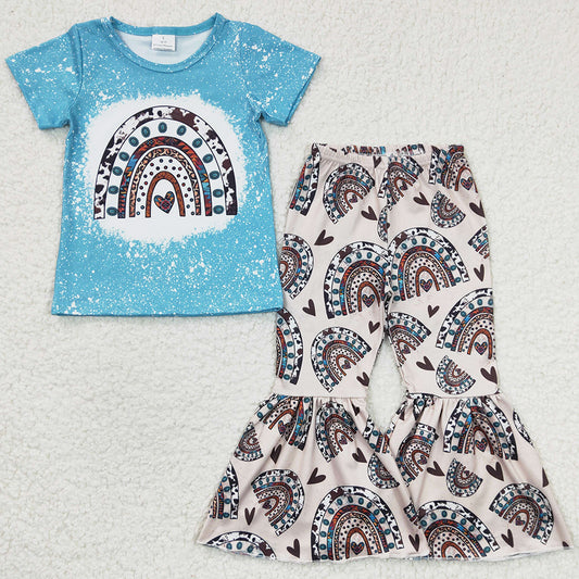 New Girls Clothes Love Leopard Short Sleeve T-shirt Bell Pants Set GSPO0338