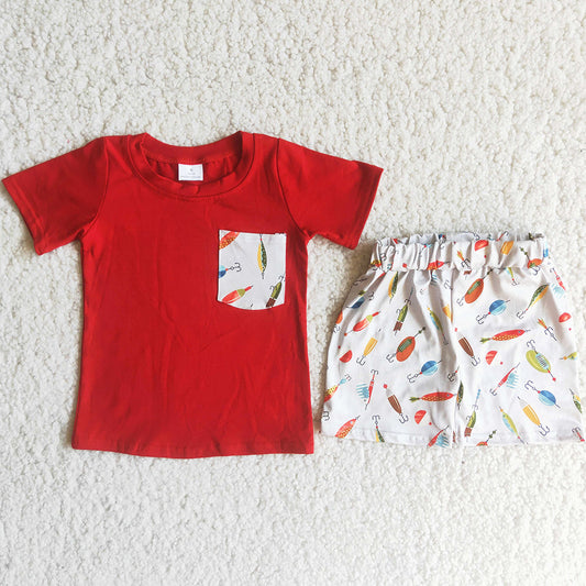 Toddler Baby Boy Clothes Fishing Cute Kids Summer Clothes Red Fashion Boys Clothing Outfits A13-12