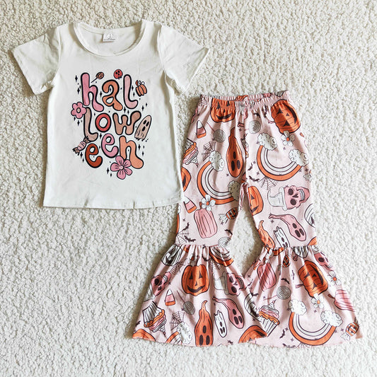 New Girls Clothing Rainbow Pumpkin Print Halloween Girls Boutique Outfit GSPO0184
