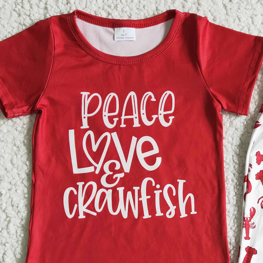 RTS Wholesale Baby Girls Clothes Lobster Cute Toddler Girl Clothes Peace Love Crawfish Kids Girls Boutique Clothing Outfits New B16-25