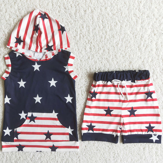 Summer Kids Boutique Clothing Boys Outfits 4th of July Boutique Baby Boy Clothes Hoodie Sets Wholesale Children Boys Clothing C14-23