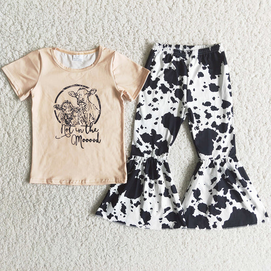 Baby Girls Clothes Fashion Cow Print Toddler Girls Clothing Bell Bottom Pants Outfits Boutique Kid Children Clothes Set C4-13