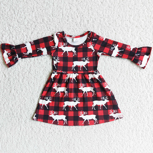 Cute Baby Girls Dress Deer Print Christmas Boutique Toddler Girls Dress Long Sleeve Dresses 6 B2-21