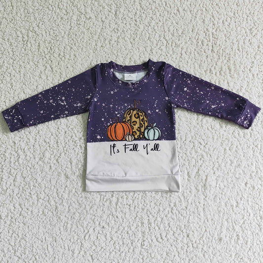 Pumpkin Print Kids Clothes Top Fall Halloween Boys Girls Clothing 6 B4-32