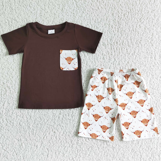 Hot Sale Summer Boys Clothing Cow Print Cute Baby Boys Clothes Set Weatern Style Kids Clothing Outfits BSSO0032