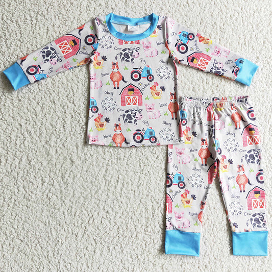 Boutique Baby Boys Pajamas Farm Print Toddler Boys Sleepwear Set GLP0342 BLP0138