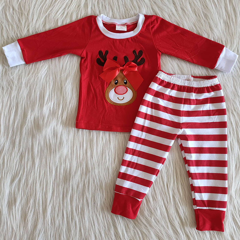 Deer Embroidery Baby Girl Pajamas Set Sleepwear Christmas Girls Nightgown 6 B4-24