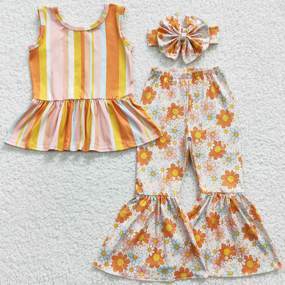 Girls Clothing Sleeveless Top Bell Pants Set Spring Girls Outfits GSPO0509