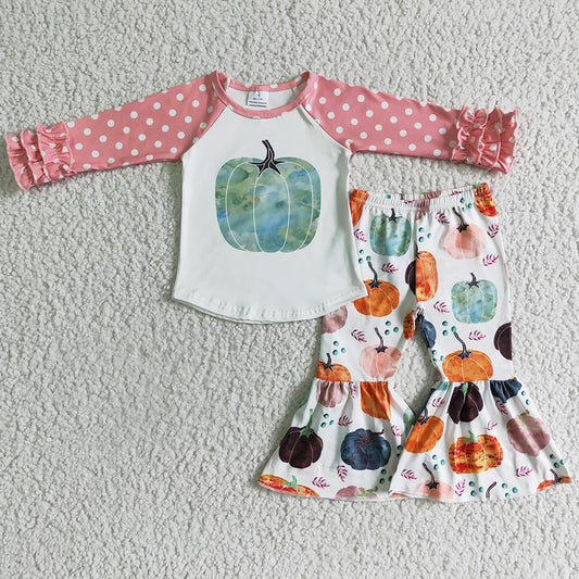 Hot Sale Halloween Baby Girls Clothes Pumpkin Bell Bottom Outfits GLP0240