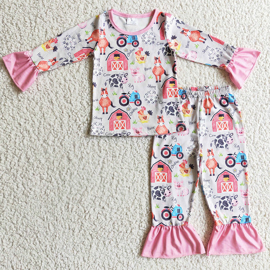 Wholesale Baby Girl Pajamas Sleepwear Set Farm Print Cute Kids Pajamas GLP0342 BLP0138