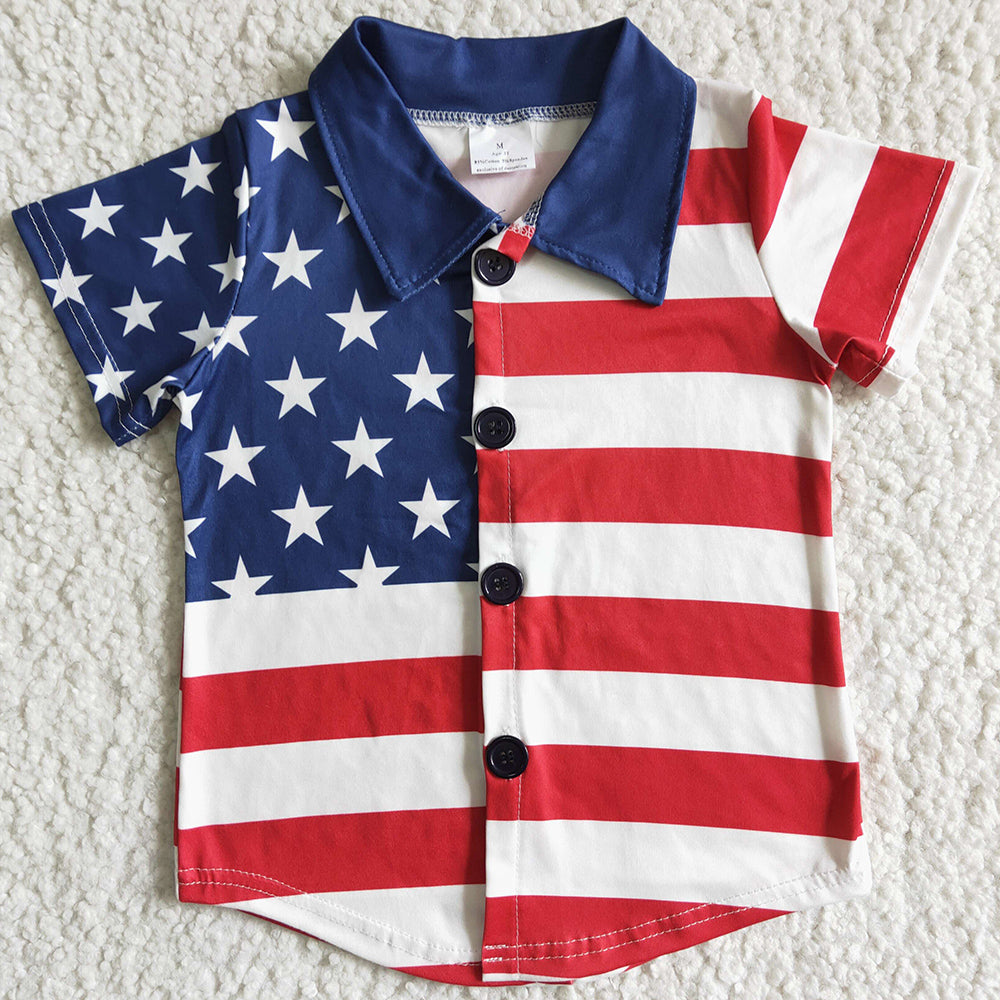 New Baby Boys Clothes Shirt 4th Of July Fashion Holiday Boys Shirt Short Sleeve Tee Top Shirts B17-19