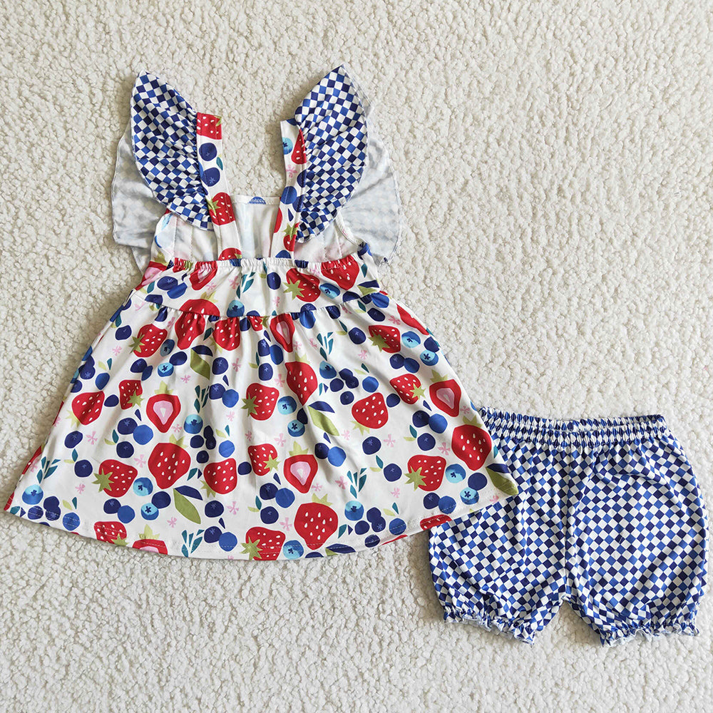 Boutique Baby Girl Clothes Flutter Sleeve Kids Clothing Girls Outfits Strawberry Cute Baby Girl Spring Summer Clothes C3-27