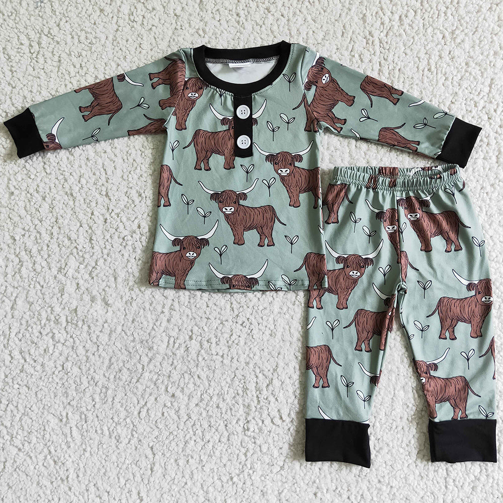 Boutique Baby Boy Pajamas Set Cow Print Cute Fall Kids Pajamas Boys Nightgown 6 C11-23