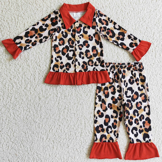 Hot Sale Girls Pajamas Leopard Print Fashion Baby Girl Nightwear Pajamas Set GLP0307