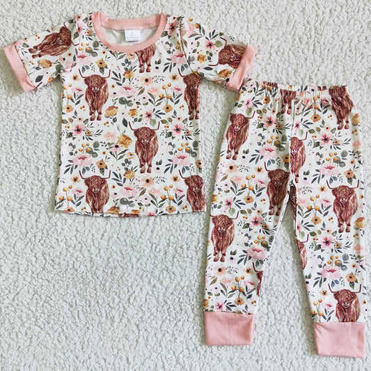 Hot Sale Baby Girls Pajamas Set Cow Print Boutique Girls Boys Pajamas Sleepwear C2-14