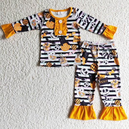 Halloween Boutique Girls Pajamas Set Pumpkin Sleepwear GLP0238