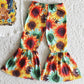 Boutique Kids Clothes Toddler Baby Girls Clothes Bell Bottom Outfits Sunflower Cow B9-3