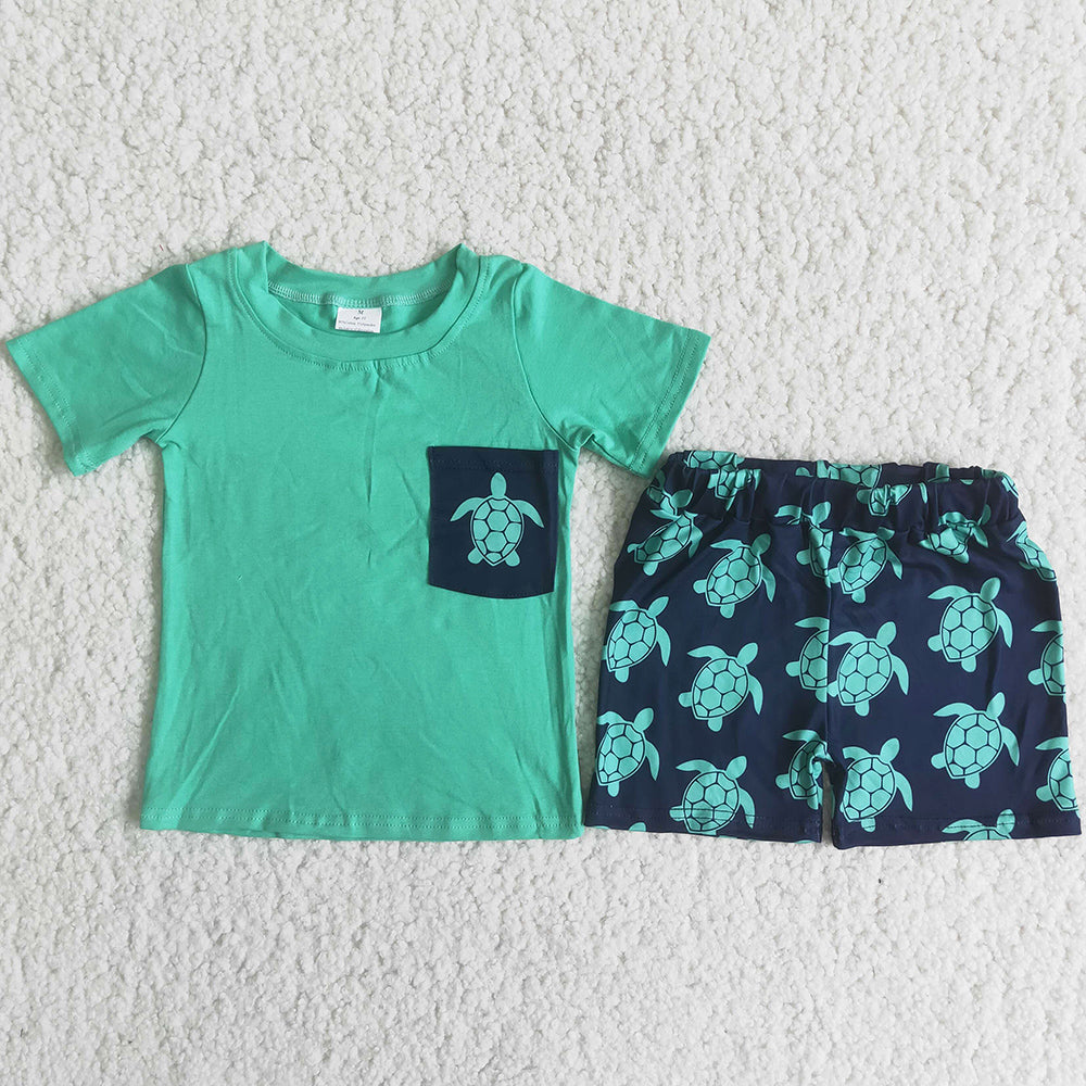 Summer Boy Boutique Clothes Kids Outfits Turtle Printed Cute Baby Boys Clothes Sets Wholesale C9-4