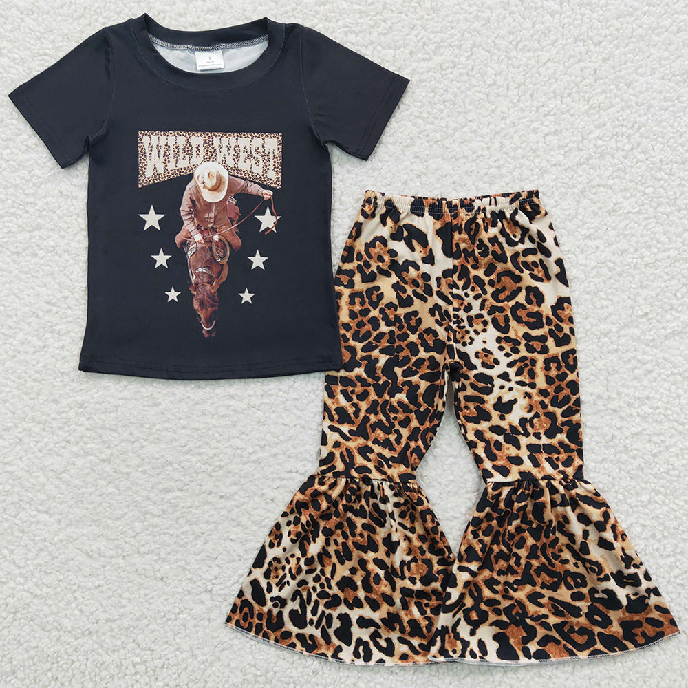 Boutique Baby Girls Clothes Wild West Leopard Bell Pants Clothing Sets GSPO0591