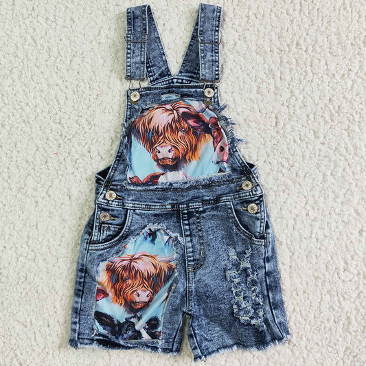 Boutique Baby Girls Jeans Overalls Denim Shorts Cow Print Fashion Girls Denim Overall Jeans High Quality SS0023