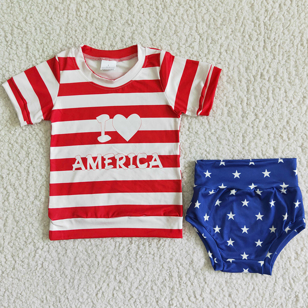 Wholesale Baby Girl Clothes Bummie Set July 4th Star Print Little Girls Summer Clothes Bummies GBO0018